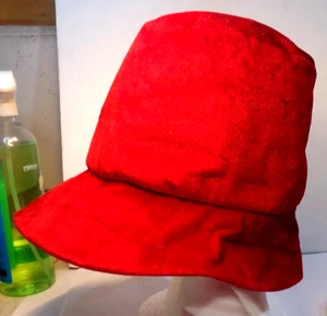 Vintage Hat Womens RED VELVET VELVETINE BUCKET HAT polka dot interior HAND MADE - Picture 1 of 8