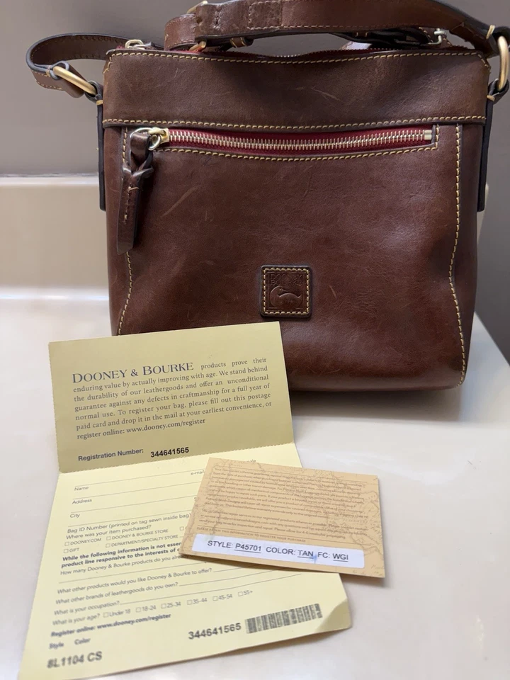 Dooney& Bourke Allison Brown Leather Florentine Vacchetta Crossbody Purse w/Cert - Image 1 of 4