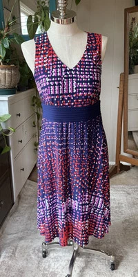 Danny and Nicole Vestido Abstracto Lunares Ajuste y Acampanado, Talla 10 Foto 1 de 4