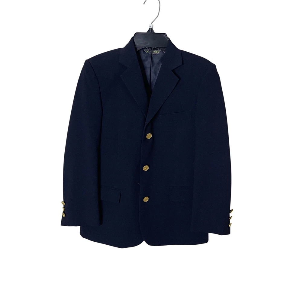 Kenneth Cole Reaction Blazer Boy Youth 10 Navy Blue Gold Buttons Single Vent - Image 1 of 4