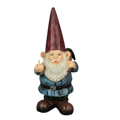 12 Inch Rude Grumpy Gnome Middle Finger Garden Statue Indoor Outdoor Greeter - Image 1 of 4