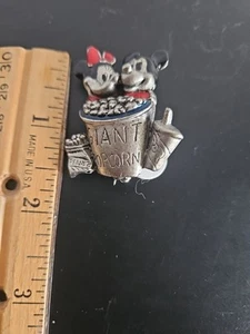 Vtg Disney Minnie Mouse & Mickey Mouse Giant Popcorn Pin Brooch Pewter Enamel - Picture 1 of 4