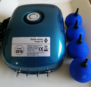 Hailea Charles Austen Aquarium Air Pump 4 Outlets + 4 Air Stones (2") + Air Line