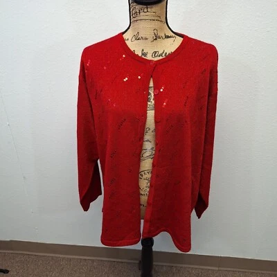 Dress Barn 3/4 Length Cover Up Cardigan Metallic Top Lightweight Red Size 22/24 - Image 1 of 4