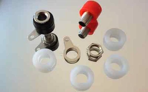 Speaker Binding Posts Low Profile x 2 Nickel - 1 x Red 1 x Black - Solder type - Picture 1 of 4