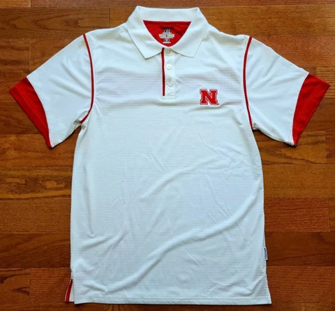 Men's White Nebraska Cornhuskers Russell Polo Team Issue Shirt Size Medium Cover