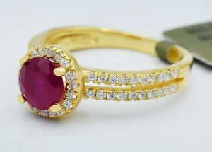 GENUINE 1.37 Cts RUBY & WHITE SAPPHIRE RING .925 Silver (YELLOW) - NEW WITH TAG - Picture 1 of 3