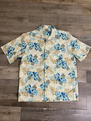 Camisa havaiana Edwards masculina tamanho M bege e azul - Imagem 1 de 4