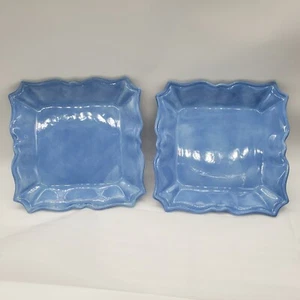 (2) “RUE DE PARIS-RUE" Hand Painted SQUARE Dinner Blue 11"  PLATE - Picture 1 of 8