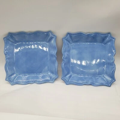 (2) “RUE DE PARIS-RUE" Hand Painted SQUARE Dinner Blue 11"  PLATE - Image 1 of 4