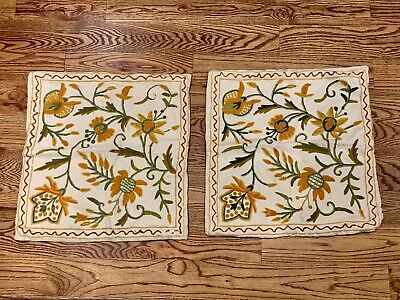 Vintage Pair Of Handmade Crewel 70’s Pillow Covers 19” X 19  • 32.82€