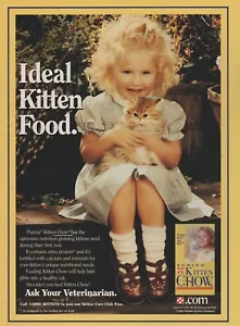 1998 Purina Kitten Chow -"Ideal Kitten Food"- Little Girl Holds - Print Ad Photo - Picture 1 of 1