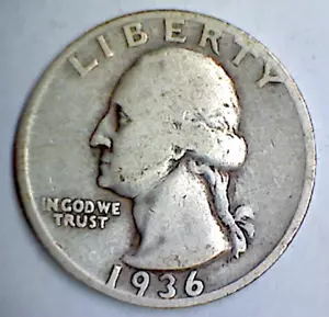 1936 D Washington Silver Quarter - Picture 1 of 2