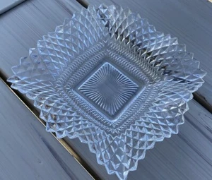 VINTAGE Federal Glass Square Ruffled Edge Bon Bon Candy Dish Imperial Diamond - Picture 1 of 8