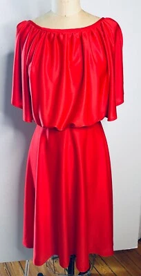 ВИНТАЖНЫЙ 70-Х ДИСКО КРАСНЫЙ ПОЛИ ВОЛАН ОБОРКИ ВЕЧЕРИНКИ РУЧНОЙ РАБОТЫ FIT & FLARE ПЛАТЬЕ * S - Изображение 1 из 4