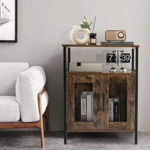 Wine Bar Cabinet Rustic Industrial Drinks Sideboard Glass Holder Shelf Unit - Picture 1 of 12