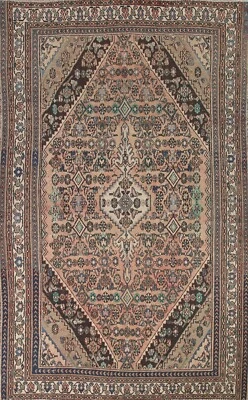 Vintage Muted Geometric Hamedan Traditional Area Rug 7'x10' Handmade Wool Carpet - Image 1 of 4
