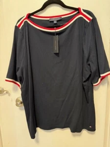 TOMMY HILFIGER MUJER TALLA GRANDE 2X TOP MANGA CORTA AZUL MARINO, ROJO, BLANCO - NUEVO CON ETIQUETAS - Imagen 1 de 4