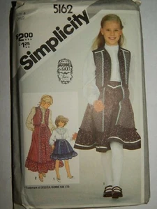 Skirt Blouse Quilted Vest Childs 6 Simplicity 5162 Gunne Sax Sewing Pattern VTG - Picture 1 of 5