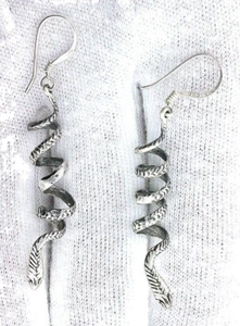 Pair Of Unique Solid Sterling .925 Silver Casted Snake Earrings SE10 - Picture 1 of 1