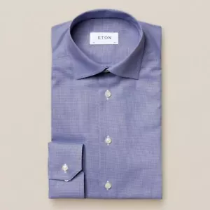 ETON Shirt Slim Fit Fine Twill Micro Houndstooth Blue Business Shirt RRP185 - Picture 1 of 9