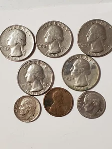 Lot 8 gemischte Umlaufmünzen Pennies Nickels Dime Quarter  - Bild 1 von 4