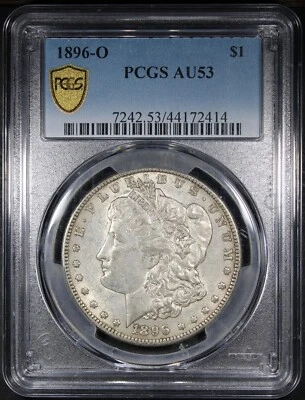 Moneda crujiente de fecha clave original dólar Morgan 1896-O graduación profesional AU53 Foto 1 de 2