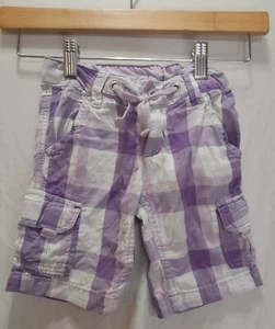 Faded Glory Girl SZ 5 Purple & White Plaid Shorts W/ Adjustable Waist + Pockets - Picture 1 of 9
