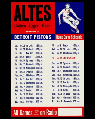 Wall Art of Detroit Pistons 1958-59 NBA Team Schedule Poster - 8x10 Photo Cover