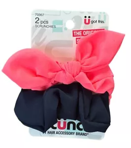 2 Stück Scrunchies Haarbänder von Scunci - rosa mit Schleife und dunkelblau #70367 - Bild 1 von 2