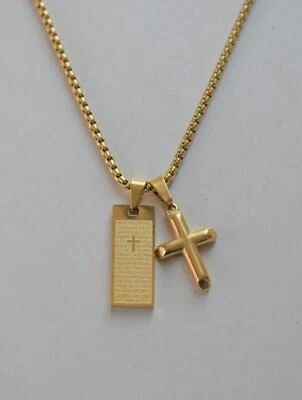 Cadena De Titanium En Oro 10k Para Hombre Mujer Crucifijo Cruz Medalla Pendiente - Image 1 of 4