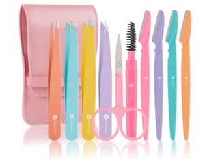 KINGMAS 10Pcs Precision Tweezers Set with Scissor & Razor for Facial Hair - Picture 1 of 8