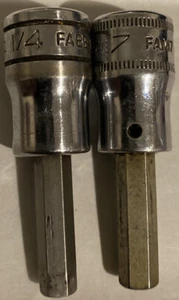 Pair of Vintage Snap On Tools 3/8" Dr FA8E 1/4 Fam 7mm Hex Allen Socket Drivers - Picture 1 of 4