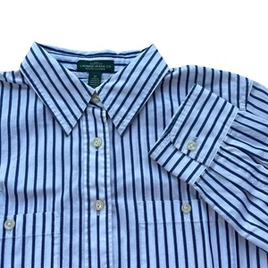 LRL LAUREN JEANS CO. RALPH LAUREN donna M blu navy bianco a righe cotone con bottoni - Foto 1 di 14