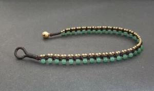 Green Jade Stone Mini Brass Woven Bracelet Anklet, Beaded Bracelet, - Picture 1 of 1