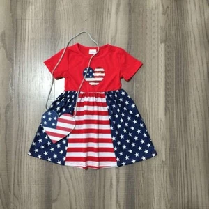 NEW 4th of July Girls Boutique Short Sleeve Star Dress & Purse - Picture 1 of 3