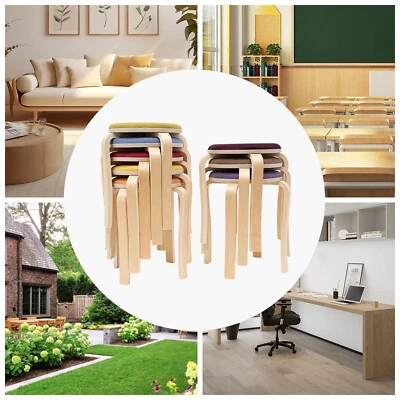 Set of 8 Stacking Wooden Stools Stackable Modern Stools Muticolor Round Stools - Image 1 of 4