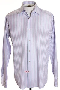 Hugo Boss Mens 16" x 34-35" Light Blue Striped LS Button Front Shirt - Picture 1 of 8