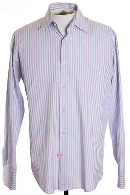Hugo Boss Mens 16" x 34-35" Light Blue Striped LS Button Front Shirt - Image 1 of 4