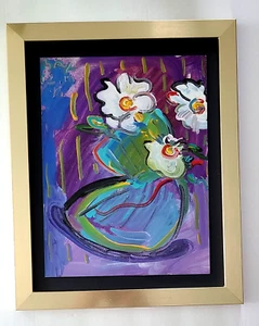 PETER MAX + FLOWERS POP ART + 1990'S SIGNED PRINT + NEW GOLDEN FRAME $ - Picture 1 of 3