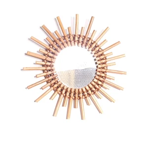 Rattan Sunburst Wall Hanging Mirror Vanity Entrance Living Room Entryway - Picture 1 of 8