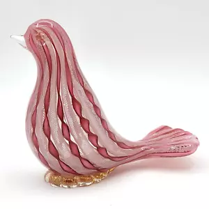 Vintage Murano Kunst Glas Vogel/Zanfirico rosa Band/Latticino weiß/gold Aventurin - Bild 1 von 20