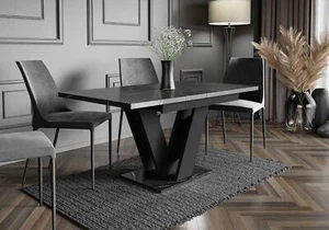 Extendable Table 120-160x80cm Kitchen Royal Marble Effect Masiv - Picture 1 of 9