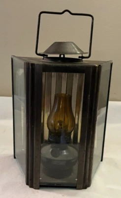 Vintage Lantern Glass Wedge Enesco Ship Nautical Railroad Hong Kong - Image 1 of 4