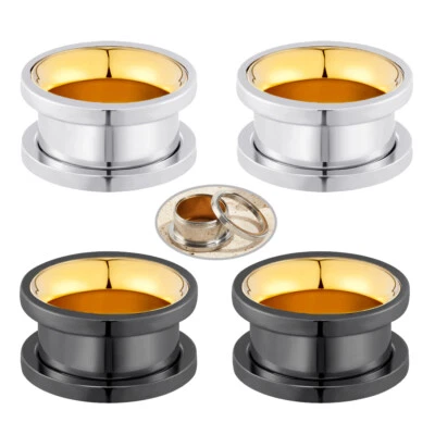 2pcs Ear Gauge Surgical Steel Double Color Screw Ear Flesh Tunnel Plugs Expander - Image 1 of 4