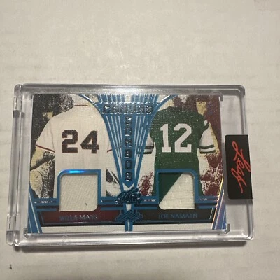 Willie Mays Joe Namath Leaf Game Used Dual Patch Card 4/4 On Print  - Изображение 1 из 4