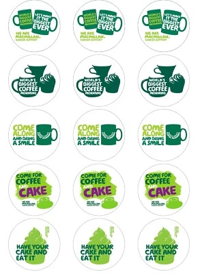 ELEGANT EDIBLE ICING MACMILLAN COFFEE MORNING EDIBLE CUPCAKE TOPPERS