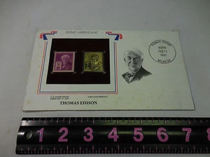 22K GOLD REPLICA FIRST DAY COVER - THOMAS EDISON 1947 STAMP GREAT AMERICANS - Picture 1 of 6