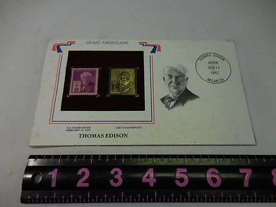 22K GOLD REPLICA FIRST DAY COVER - THOMAS EDISON 1947 STAMP GREAT AMERICANS - Image 1 of 4