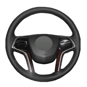 Cubierta de volante de coche de cuero negro cosida a mano para Cadillac SRX XTS 2013- - Imagen 1 de 11